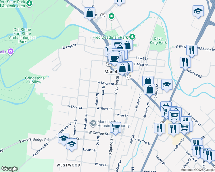 map of restaurants, bars, coffee shops, grocery stores, and more near in Manchester