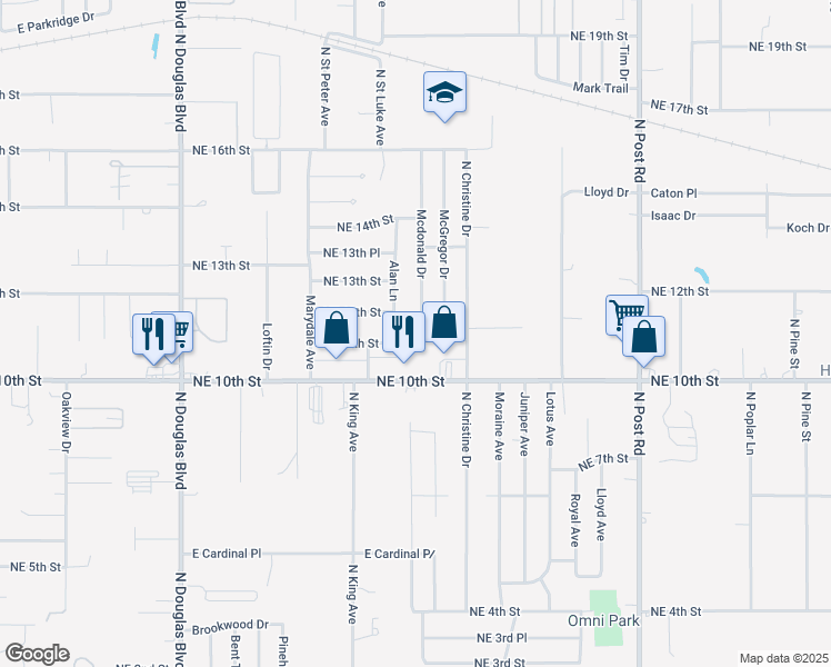 map of restaurants, bars, coffee shops, grocery stores, and more near 9416 Northeast 11th Street in Midwest City
