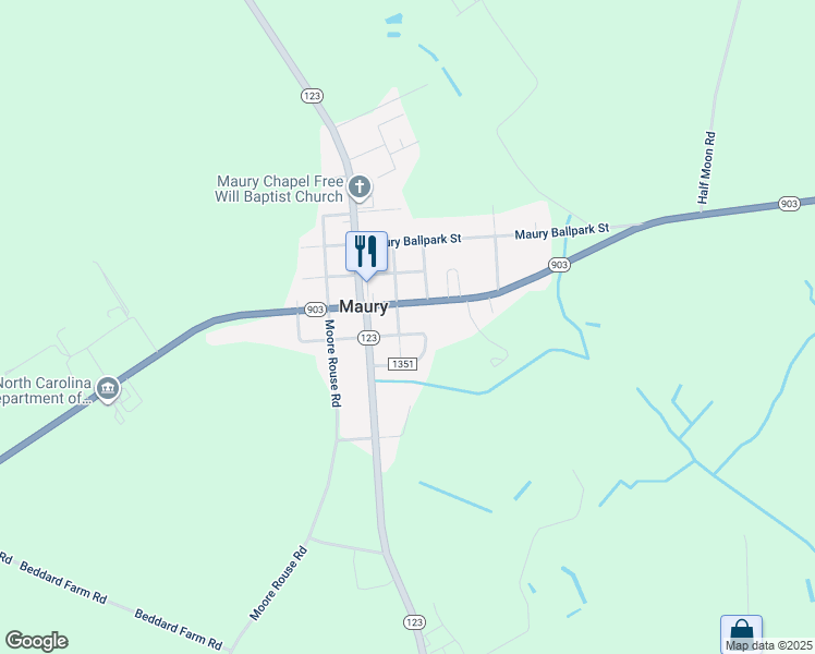 map of restaurants, bars, coffee shops, grocery stores, and more near 67 West Main Street in Hookerton