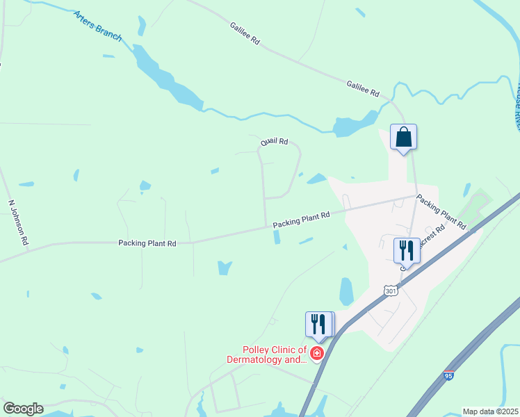 map of restaurants, bars, coffee shops, grocery stores, and more near 67 Quail Road in Smithfield