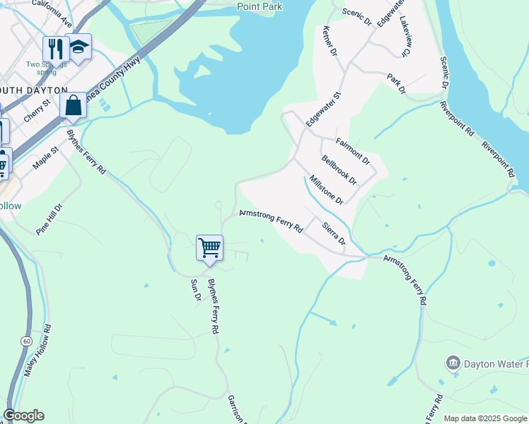 map of restaurants, bars, coffee shops, grocery stores, and more near 457 Armstrong Ferry Road in Dayton