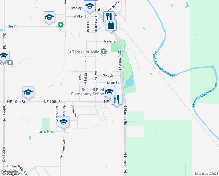 map of restaurants, bars, coffee shops, grocery stores, and more near 20901 Northeast 10th Street in Harrah