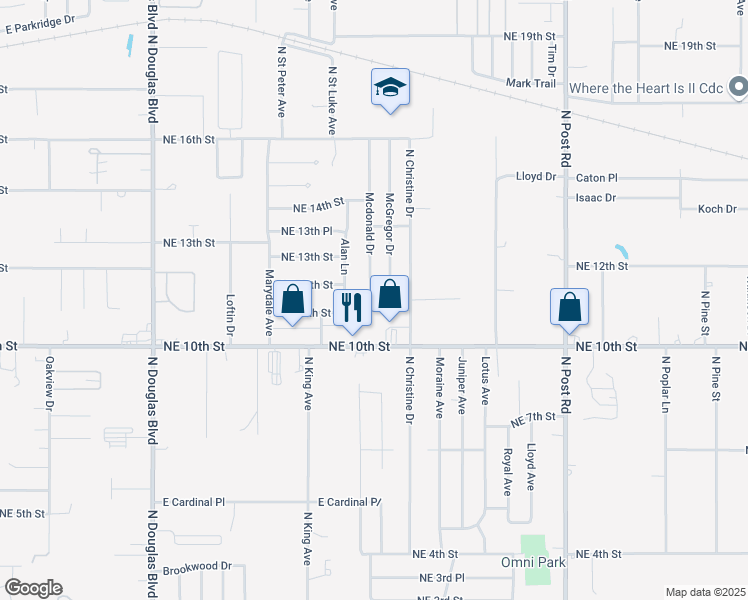 map of restaurants, bars, coffee shops, grocery stores, and more near 1204 Mcdonald Drive in Midwest City