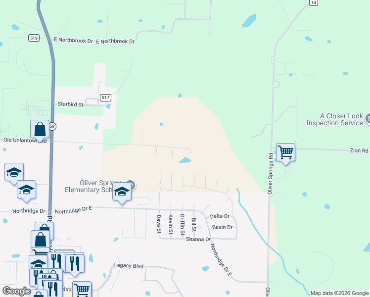 map of restaurants, bars, coffee shops, grocery stores, and more near 1220 Uniontown Street East in Van Buren