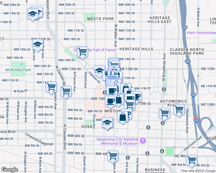 map of restaurants, bars, coffee shops, grocery stores, and more near in Oklahoma City