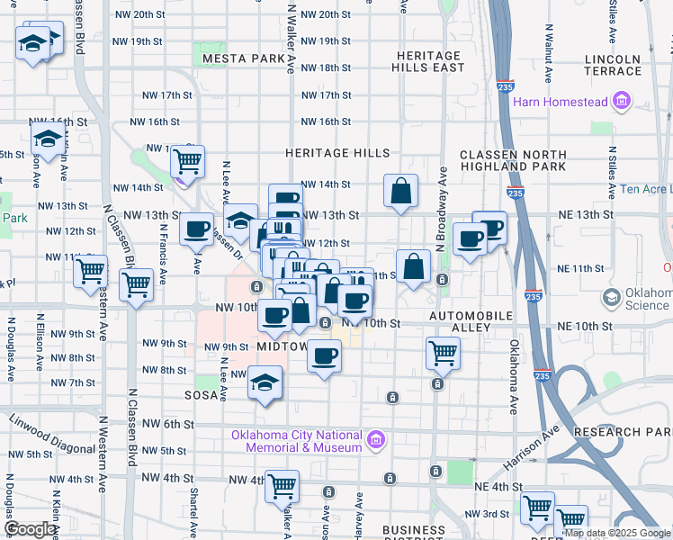 map of restaurants, bars, coffee shops, grocery stores, and more near 407 West Park Place in Oklahoma City