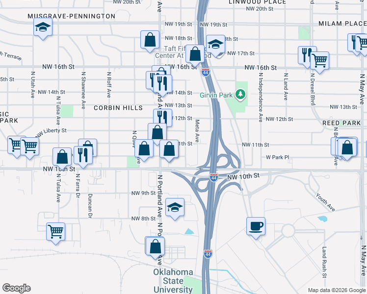 map of restaurants, bars, coffee shops, grocery stores, and more near 1208 North Saint Clair Avenue in Oklahoma City