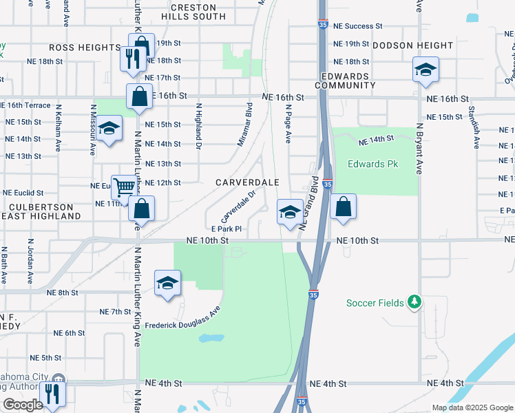 map of restaurants, bars, coffee shops, grocery stores, and more near 1209 Frederick Douglass Avenue in Oklahoma City