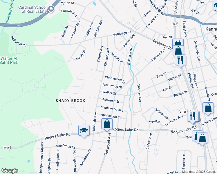 map of restaurants, bars, coffee shops, grocery stores, and more near Beechwood Street in Kannapolis