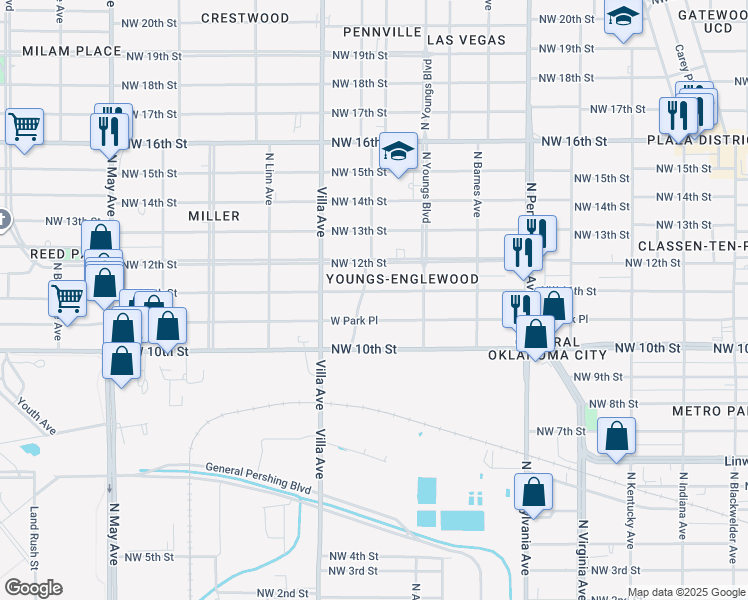 map of restaurants, bars, coffee shops, grocery stores, and more near 2337 Northwest 11th Street in Oklahoma City