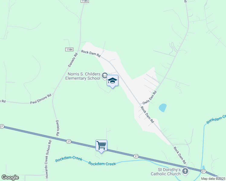 map of restaurants, bars, coffee shops, grocery stores, and more near 2595 Rock Dam Road in Lincolnton