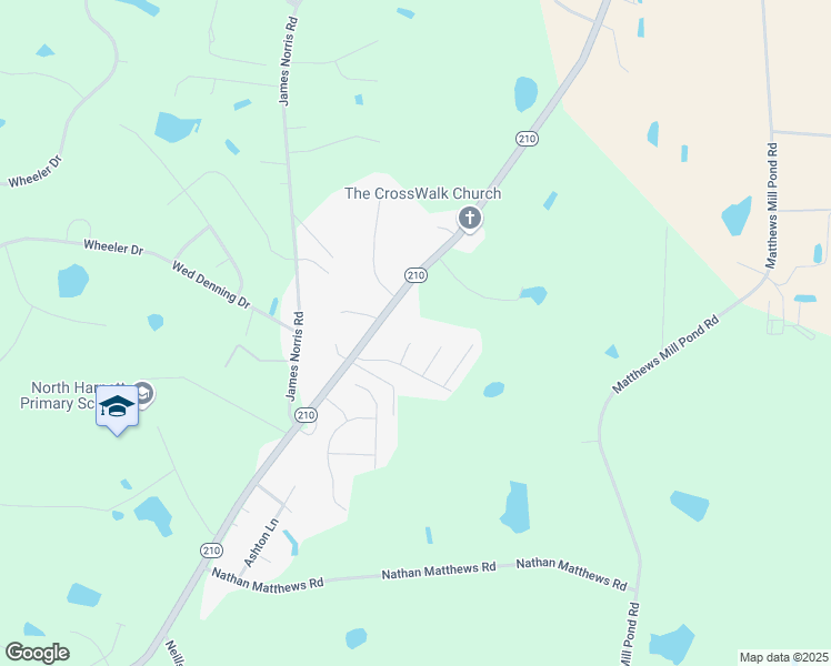 map of restaurants, bars, coffee shops, grocery stores, and more near 59 Oxford Drive in Angier
