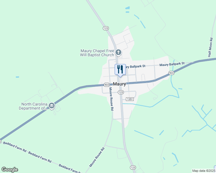 map of restaurants, bars, coffee shops, grocery stores, and more near 20 Moore Rouse Road in Snow Hill