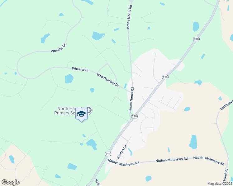 map of restaurants, bars, coffee shops, grocery stores, and more near 111 Wed Denning Drive in Angier