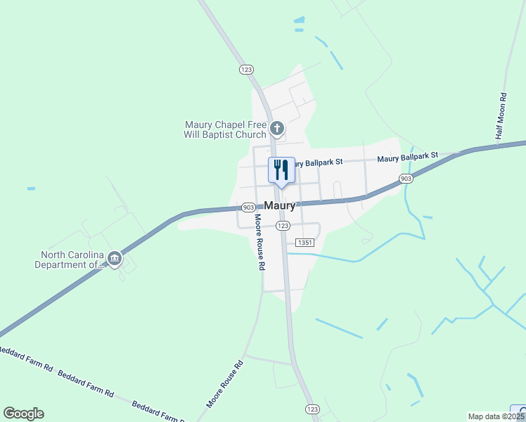map of restaurants, bars, coffee shops, grocery stores, and more near 3310 North Carolina 903 in Maury