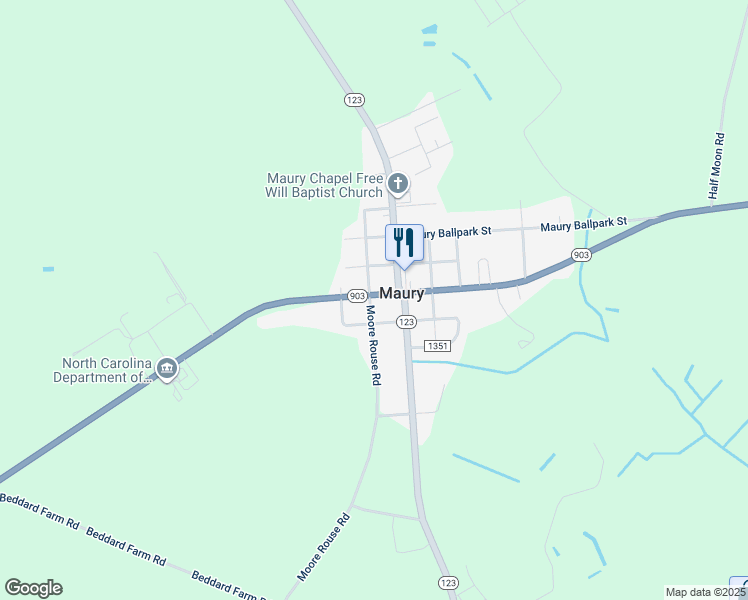 map of restaurants, bars, coffee shops, grocery stores, and more near 3310 North Carolina 903 in Maury