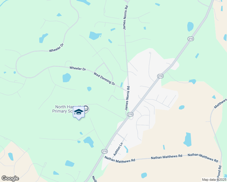 map of restaurants, bars, coffee shops, grocery stores, and more near 111 Wed Denning Drive in Angier
