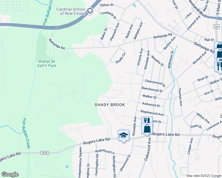 map of restaurants, bars, coffee shops, grocery stores, and more near 1208 Woodacre Circle in Kannapolis