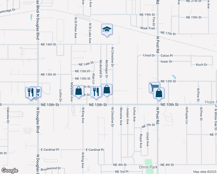map of restaurants, bars, coffee shops, grocery stores, and more near 1224 McGregor Drive in Midwest City