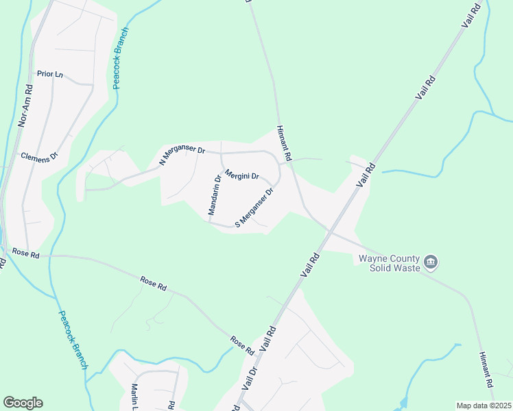 map of restaurants, bars, coffee shops, grocery stores, and more near South Merganser Drive in Wayne County