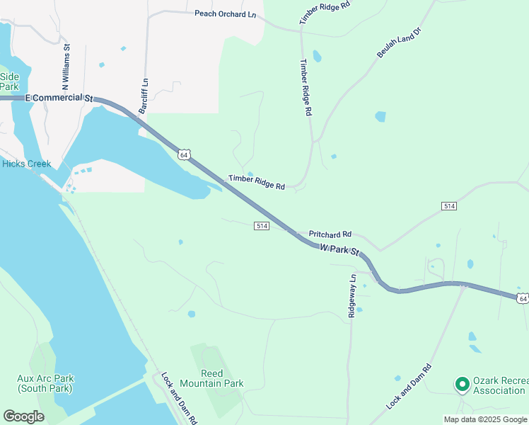 map of restaurants, bars, coffee shops, grocery stores, and more near West Park Street in Ozark