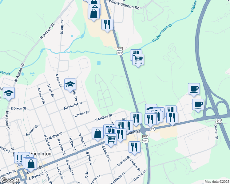 map of restaurants, bars, coffee shops, grocery stores, and more near 314 Newcastle Avenue in Lincolnton