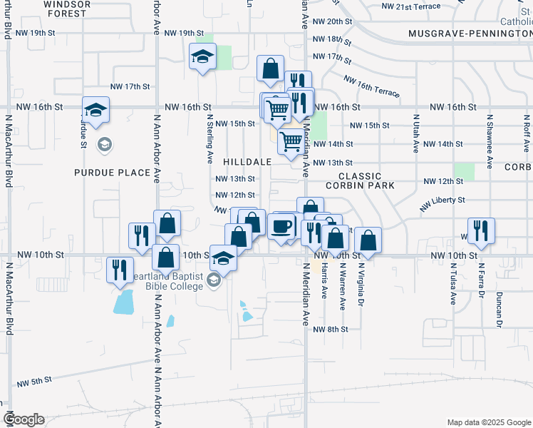 map of restaurants, bars, coffee shops, grocery stores, and more near 1204 North Harvard Avenue in Oklahoma City