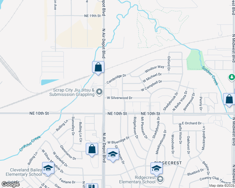map of restaurants, bars, coffee shops, grocery stores, and more near 4007 North Oak Grove Drive in Midwest City