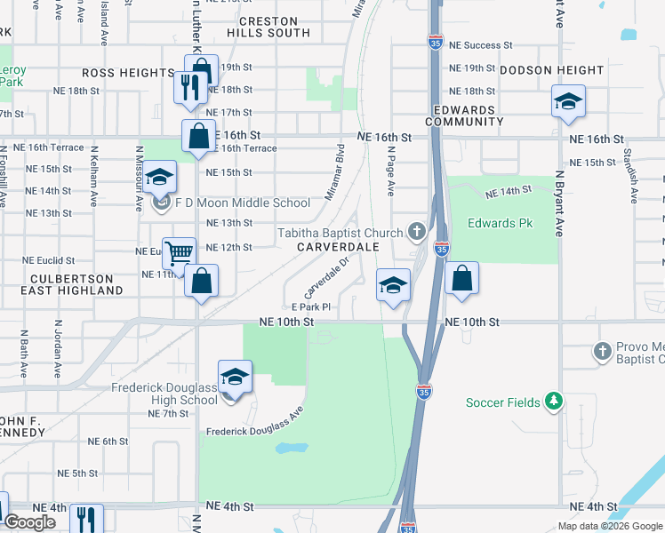 map of restaurants, bars, coffee shops, grocery stores, and more near 1209 Frederick Douglass Avenue in Oklahoma City