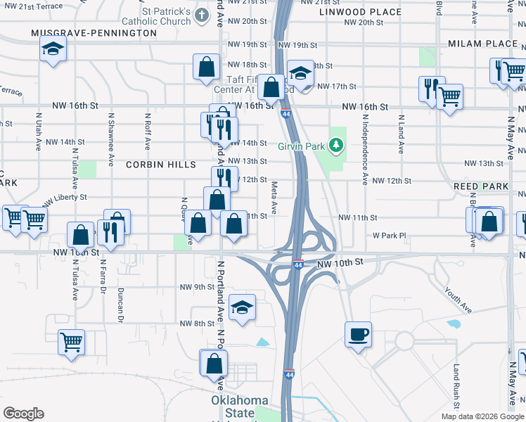 map of restaurants, bars, coffee shops, grocery stores, and more near 1208 North Saint Clair Avenue in Oklahoma City