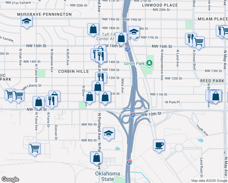 map of restaurants, bars, coffee shops, grocery stores, and more near 1208 North Saint Clair Avenue in Oklahoma City