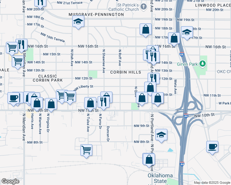 map of restaurants, bars, coffee shops, grocery stores, and more near 3911 Northwest 11th Street in Oklahoma City