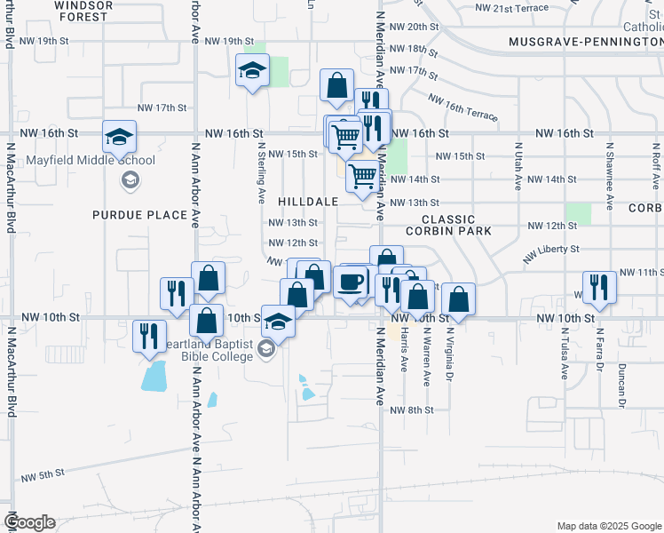 map of restaurants, bars, coffee shops, grocery stores, and more near 1204 North Harvard Avenue in Oklahoma City