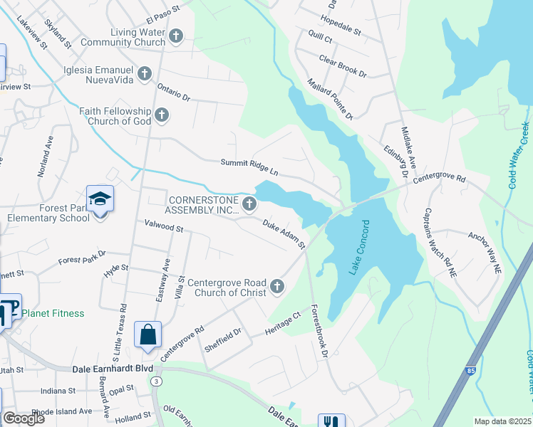 map of restaurants, bars, coffee shops, grocery stores, and more near 310 Tara Elizabeth Place in Kannapolis