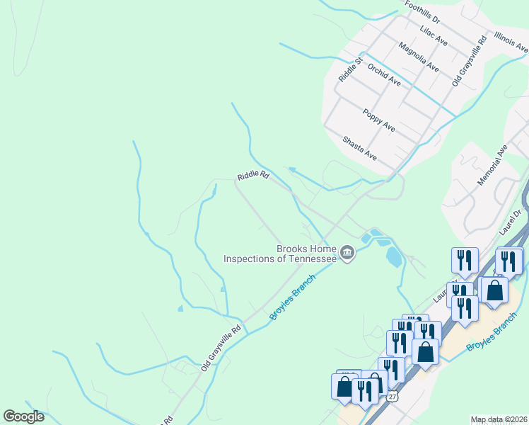 map of restaurants, bars, coffee shops, grocery stores, and more near 325 Riddle Road in Dayton