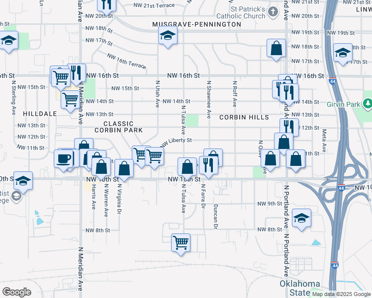 map of restaurants, bars, coffee shops, grocery stores, and more near 4033 Northwest 11th Street in Oklahoma City