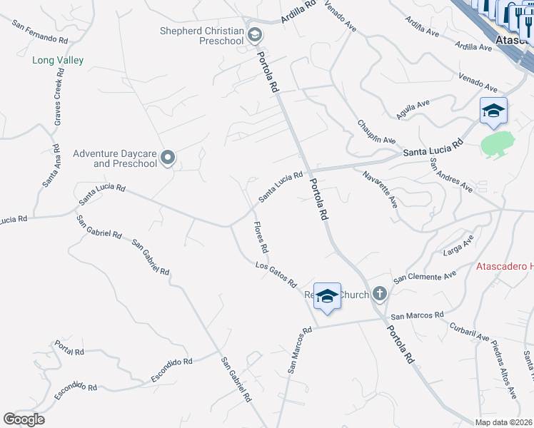 map of restaurants, bars, coffee shops, grocery stores, and more near 9145 Santa Lucia Road in Atascadero