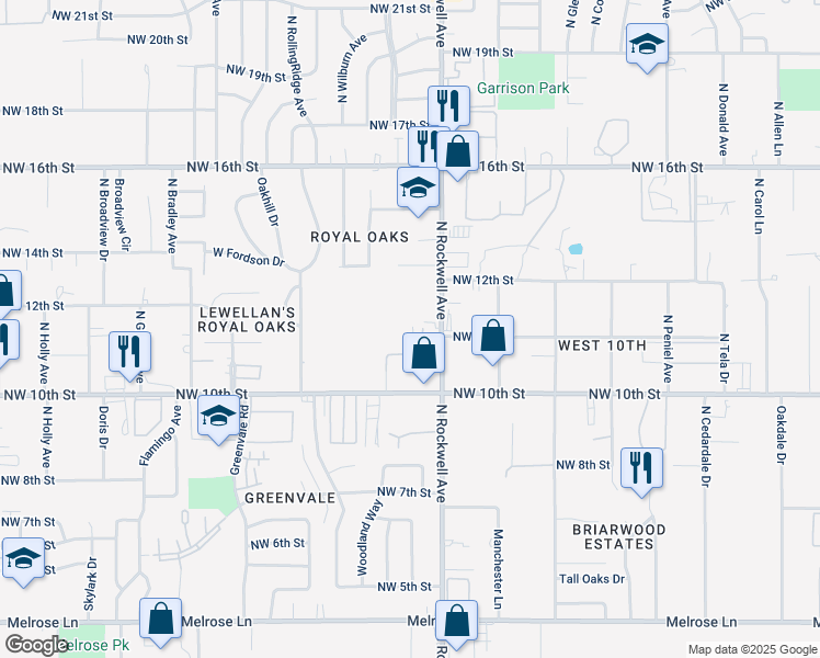 map of restaurants, bars, coffee shops, grocery stores, and more near 7119 Northwest 11th Street in Oklahoma City