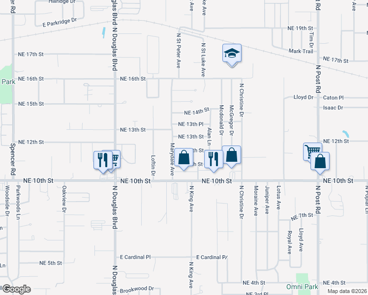 map of restaurants, bars, coffee shops, grocery stores, and more near 9313 Northeast 12th Street in Midwest City