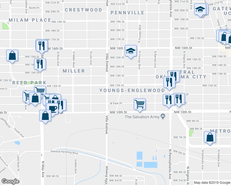 map of restaurants, bars, coffee shops, grocery stores, and more near 2415 Northwest 11th Street in Oklahoma City