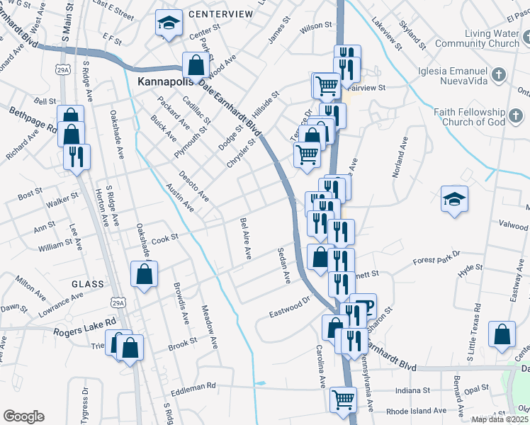 map of restaurants, bars, coffee shops, grocery stores, and more near 508 Cook Street in Kannapolis
