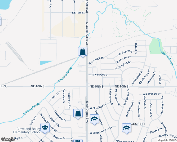 map of restaurants, bars, coffee shops, grocery stores, and more near 433 West Silverwood Drive in Midwest City