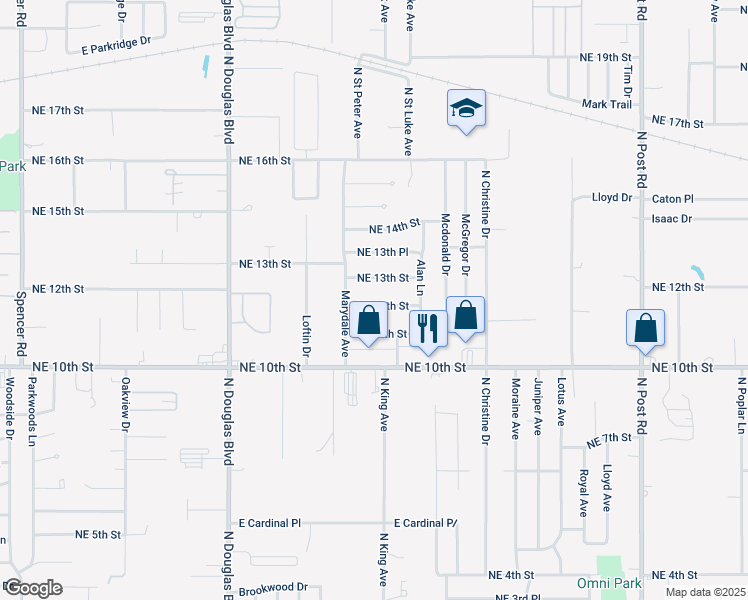 map of restaurants, bars, coffee shops, grocery stores, and more near 9317 Northeast 12th Street in Midwest City