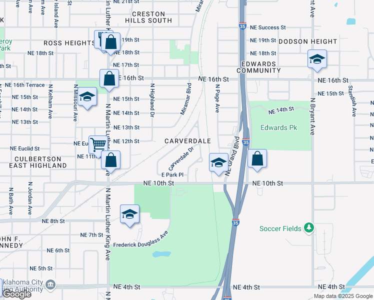 map of restaurants, bars, coffee shops, grocery stores, and more near 1209 Frederick Douglass Avenue in Oklahoma City