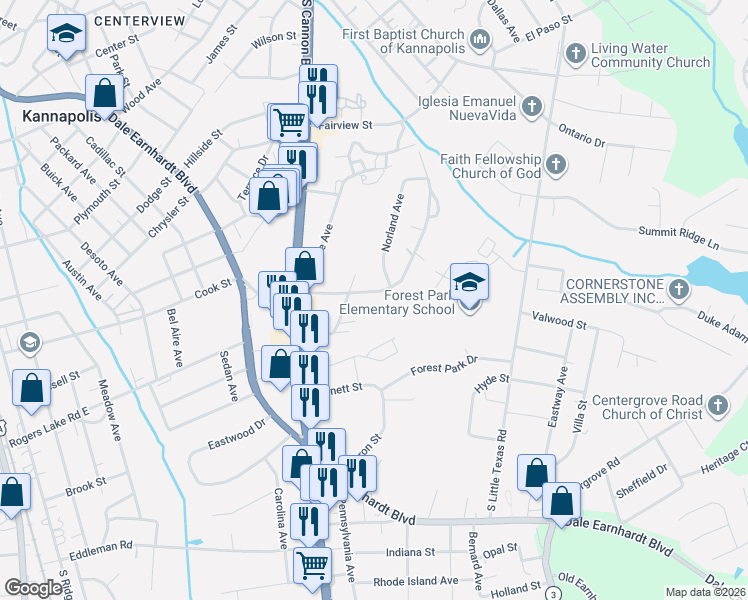 map of restaurants, bars, coffee shops, grocery stores, and more near 906 McLain Road in Kannapolis
