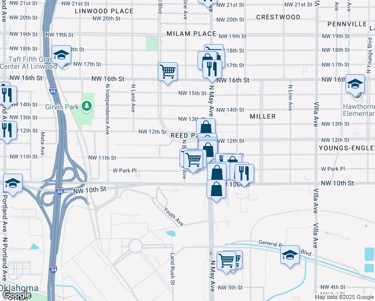 map of restaurants, bars, coffee shops, grocery stores, and more near 1208 North Brookline Avenue in Oklahoma City