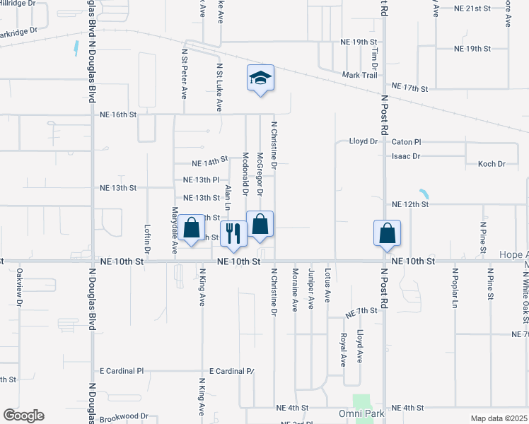 map of restaurants, bars, coffee shops, grocery stores, and more near 1224 McGregor Drive in Midwest City