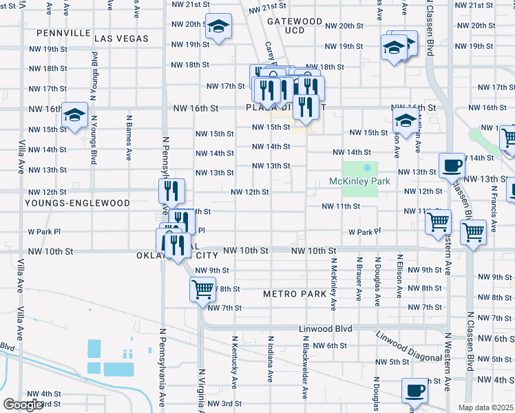 map of restaurants, bars, coffee shops, grocery stores, and more near 1817 Northwest 11th Street in Oklahoma City