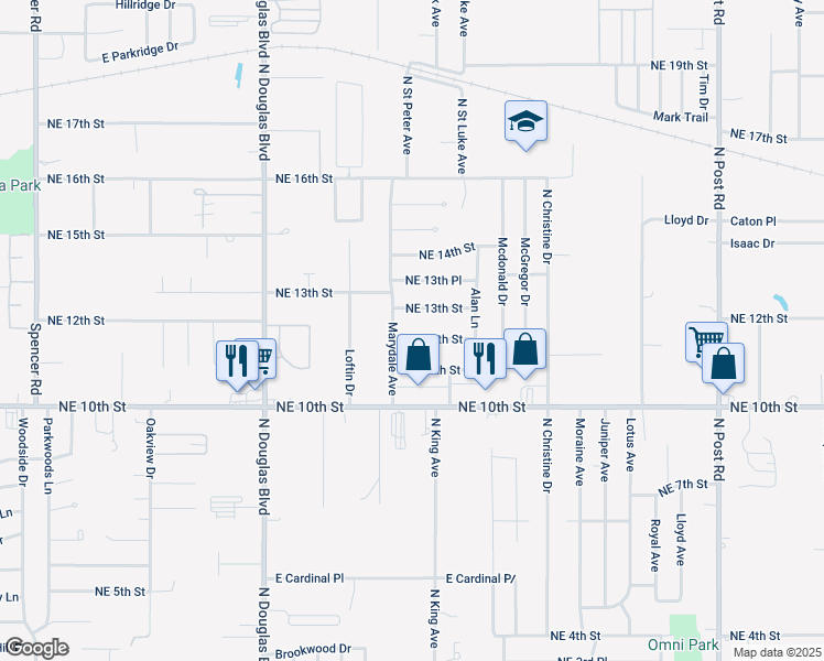 map of restaurants, bars, coffee shops, grocery stores, and more near 9309 Northeast 12th Street in Midwest City