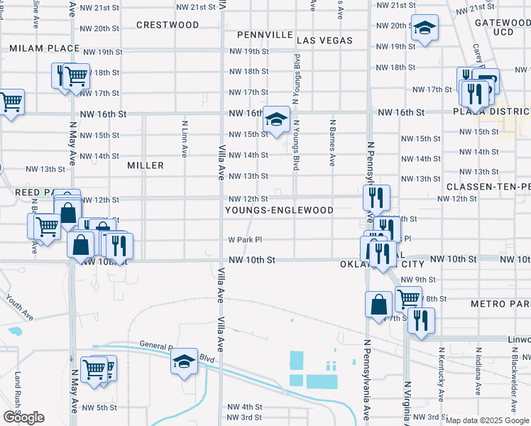 map of restaurants, bars, coffee shops, grocery stores, and more near 2337 Northwest 11th Street in Oklahoma City